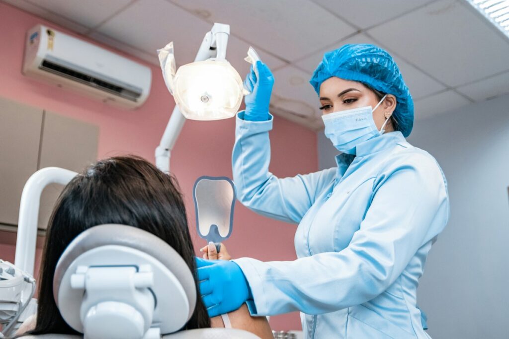 Dentist checking a patient